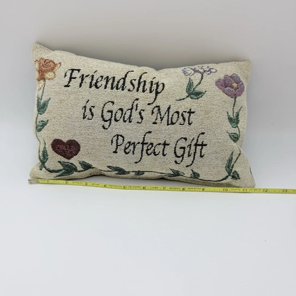 Vintage Throw Tapestry Pillow Friendship Cottage Clean‎ Decor Floral 1990s